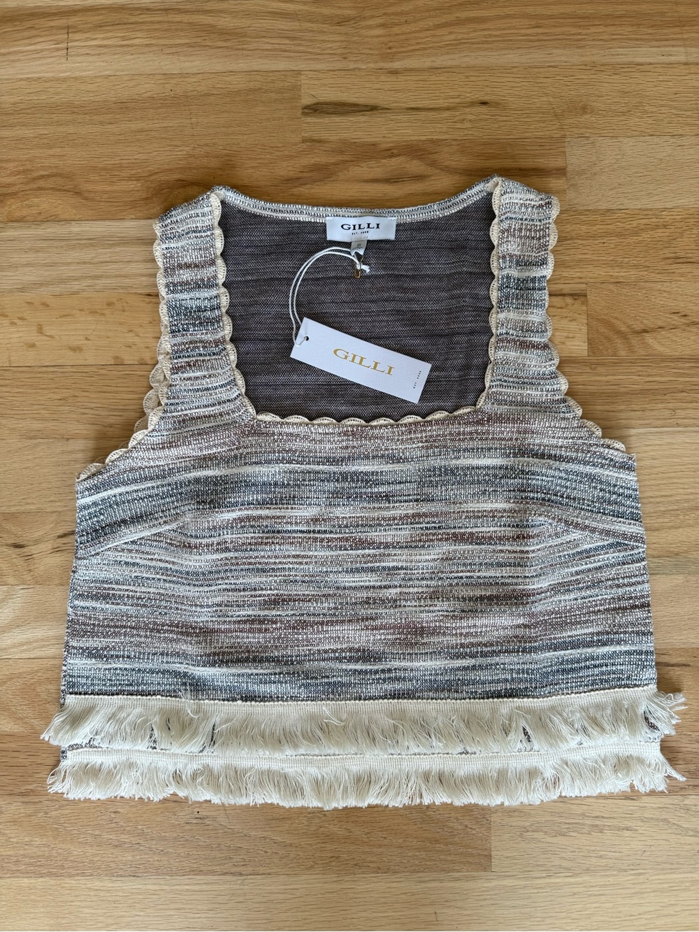 NWT: Gilli Boutique Striped Knit Fringe Tank w/ Scallop Edges, sz. SM ($80)